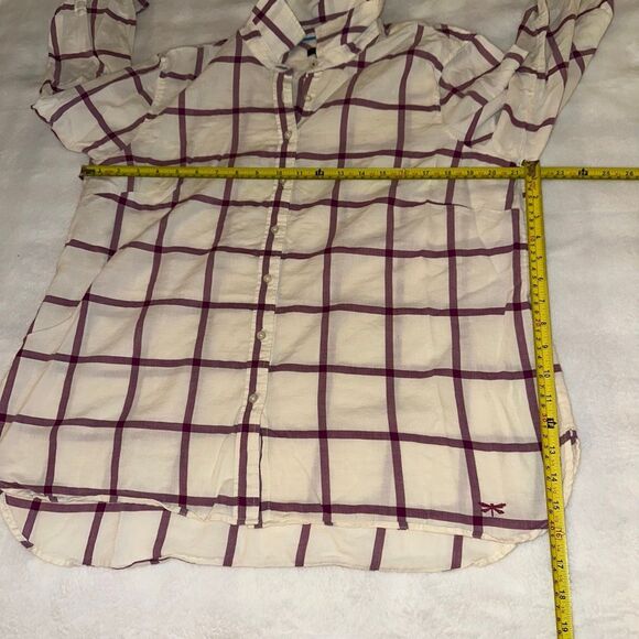 Talbots XLP Collared Button Down Long Sleeve Womens Shirt Cream Purple Plaid - Picture 7 of 11